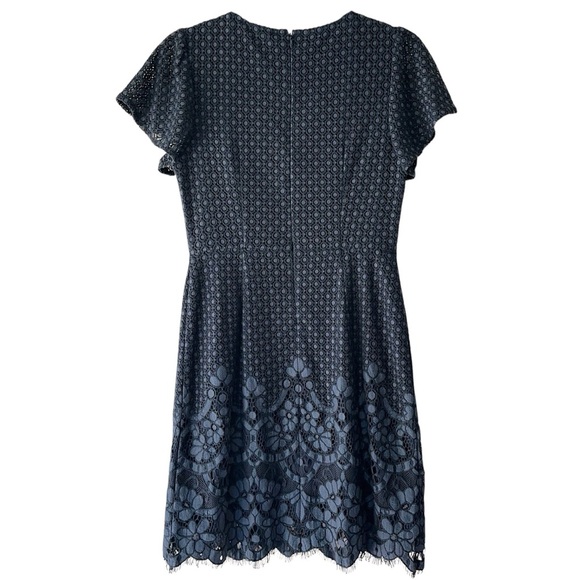 LOFT | NWOT NAVY BLUE SHEATH DRESS SCALLOPED EYELASH LACE LINED | SIZE 0 - Picture 8 of 11